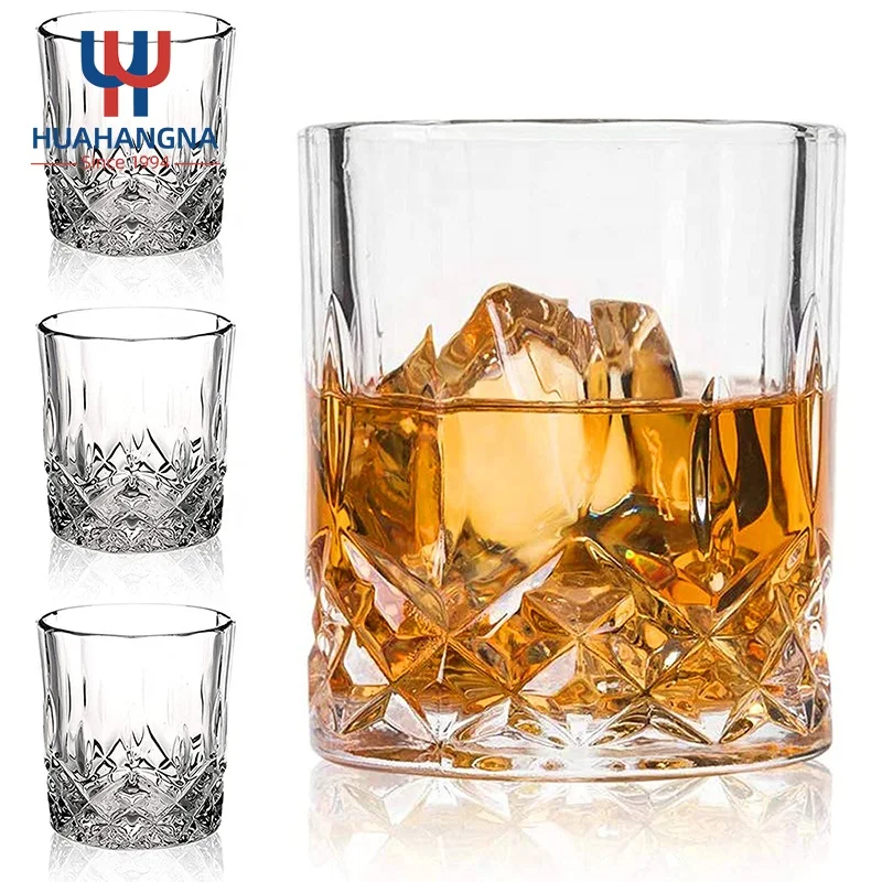 Design Unique Stylish Premium 11oz Crystal Clear Cocktail Old Fashioned Whiskey Glass Set of 4