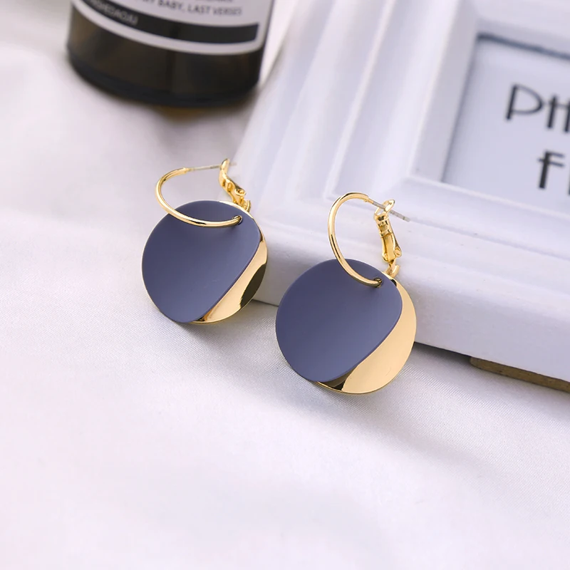 de980164 Geometric Green Grey Black Red Round Iron Sheets Women Custom Gold Plated Hoop Earrings