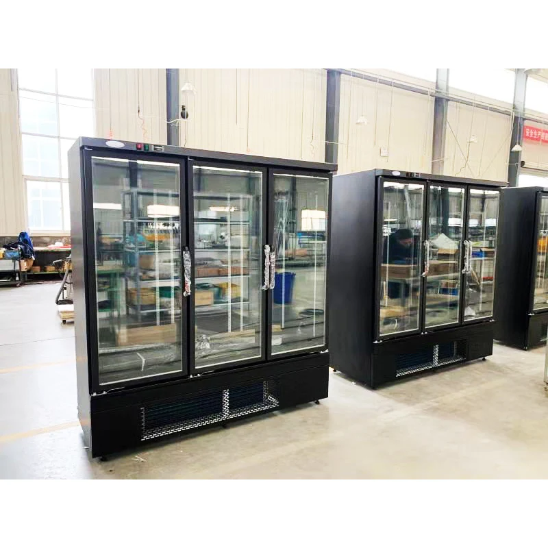 grocery store refrigerator display produce cheese fish showcase 3 door display chiller juice display cooler