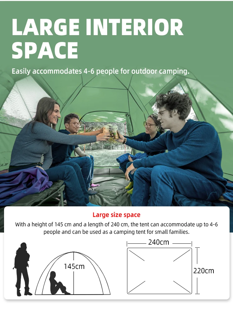 Large Size Double-Layer Outdoor Camping Tent One Bedroom One Living Room Fiberglass Summer Mountain Hikes Polyester Dome Tent