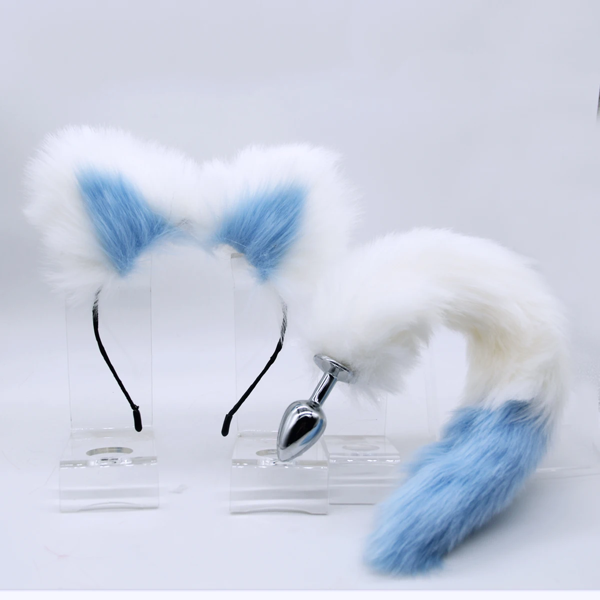 
Faux Fur Animal Ears Headband And Tail Chrome Metal Anal Plug Couple Anal Sex Toys Erotic Cosplay Toy Butt Anus Plug 