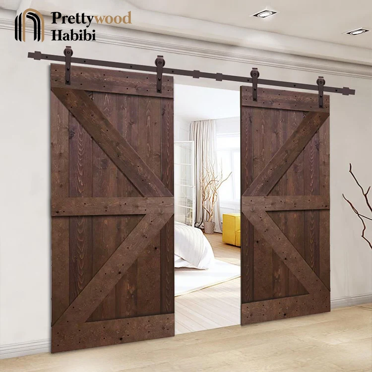 Modern American Rustic Sliding Wooden Barn Doors Soundproof Interior House Barn Door With Hardware Kit
