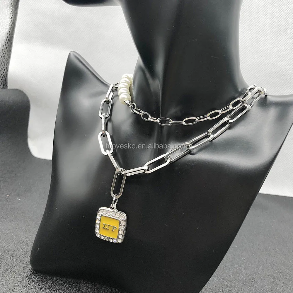 Stylish Retro Luxury Necklace Custom Handmade Two Rows Chokers Greek Sorority Organization Greece Letters Paperclip Necklaces