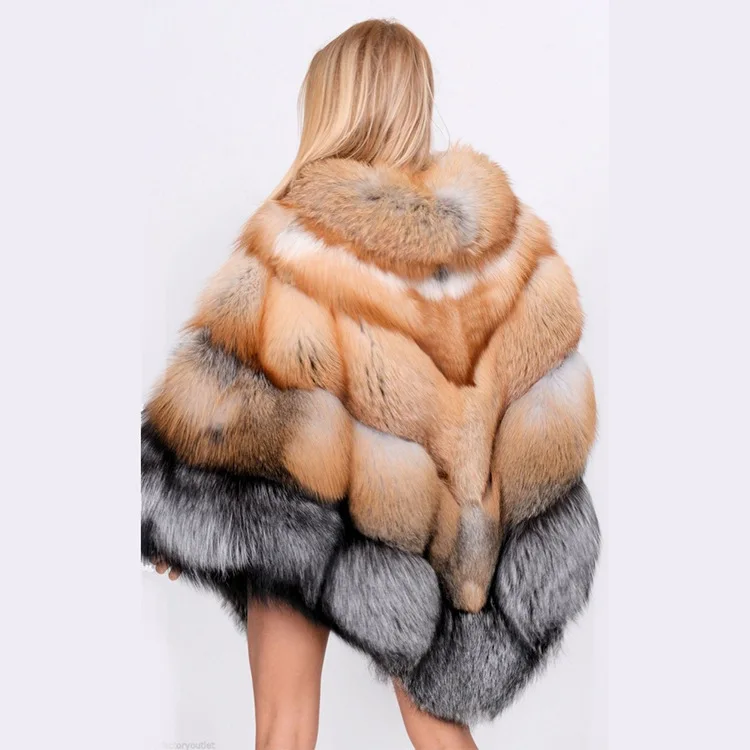 wholesale winter new color contrast european and american style medium long red fox silver fox fur cape