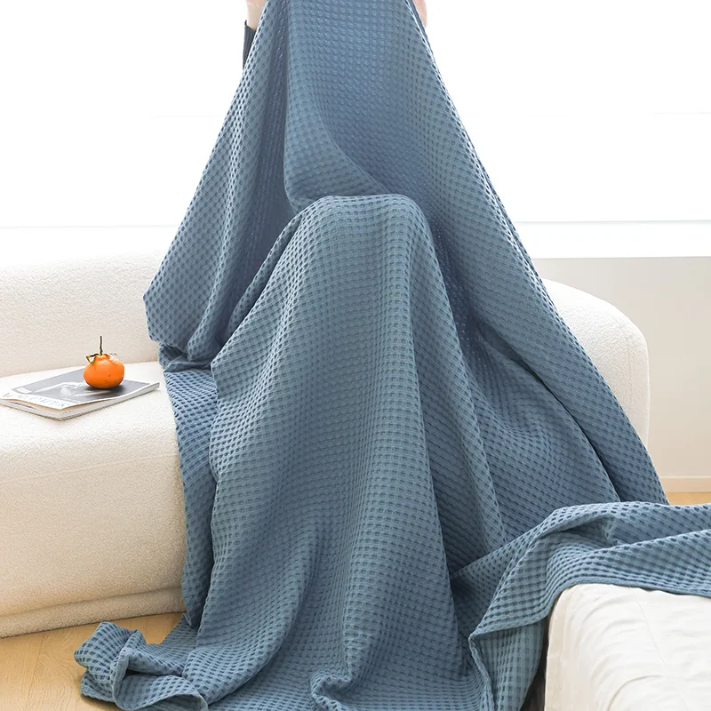 2023 New Waffle Gauze Cotton Towel Quilt Soft Breathable Leisure Blanket Multifunctional Four Seasons Cover Blanket