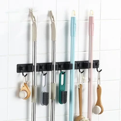 With Hook Tool Holder Organizer Stainless Steel Self Adhesive Wall Mount Mop Black Broom Holder