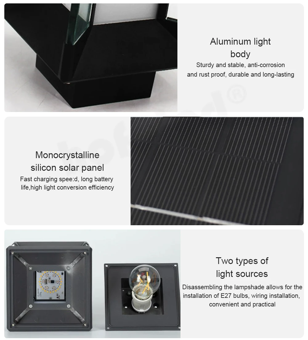 Mount Base Solar Post Lights Decorative Garden Led Outdoor Solar Panel Post Lights Gate Wall Post Sunlight Lamp