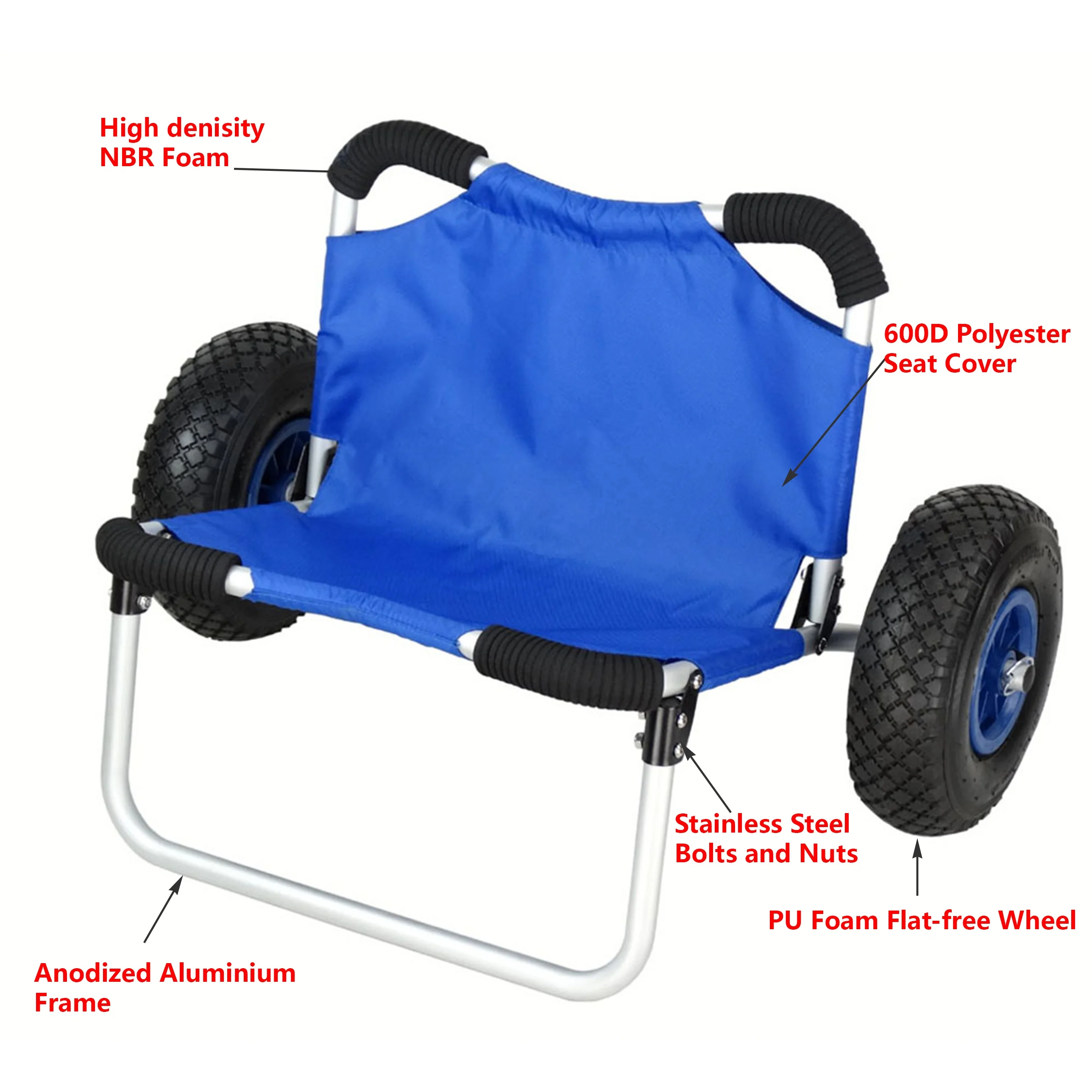Aluminium light weight kayak canoe hand seat cart kayak carrier trailer with pneumatic wheels