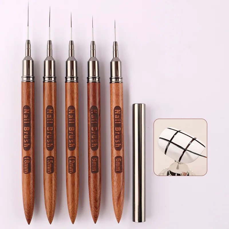 High Quality 5pcs wood handle nail art liner brush set professional nail drawing brush