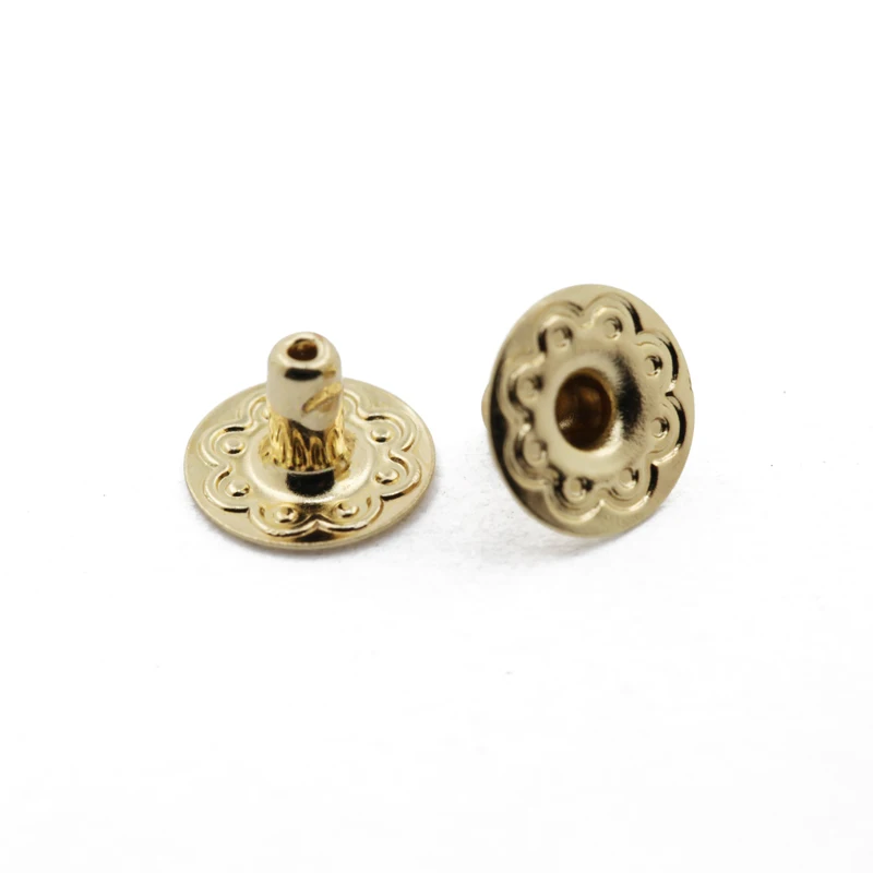 Wholesale 15mm light gold press button snap metal for fabric bag shoulder strap custom metal snap button