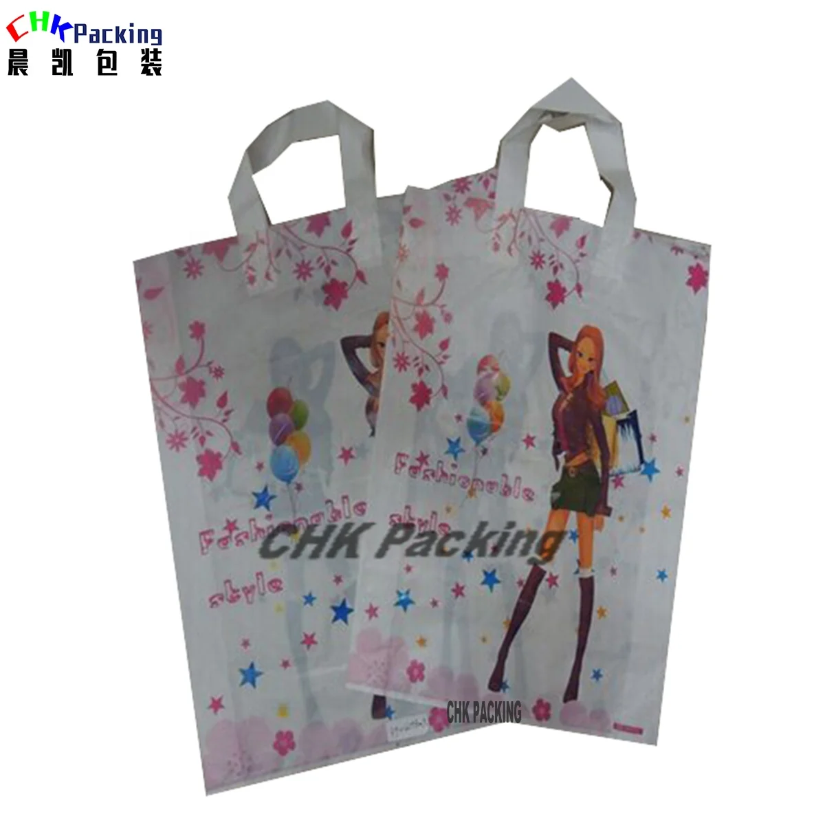 Factory price custom logo plastic handle bag  pe carry handle merchandise price die cut handle plastic pe bags shopping bag