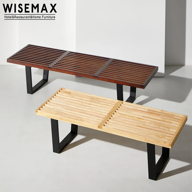 WISEMAX FURNITURE Classical living room furniture low height walnut wooden stool long bench chair for home bedroom
