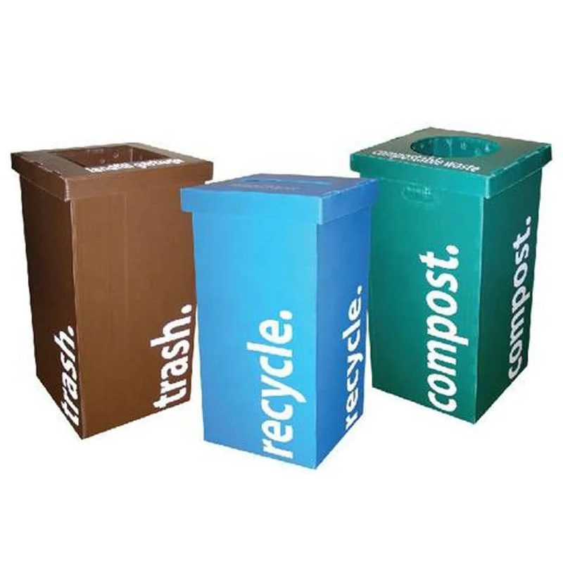 Custom Square-shape Coroplast Correx Trash Can Waterproof PP Corrugated Outdoor Garbage Bin