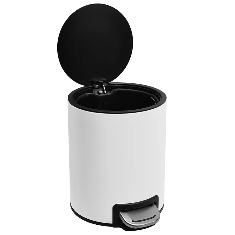 3l Food Trash White Powder Coating Stainless Steel Pedal Waste Bin Dust Bins For Indoor Trash Can