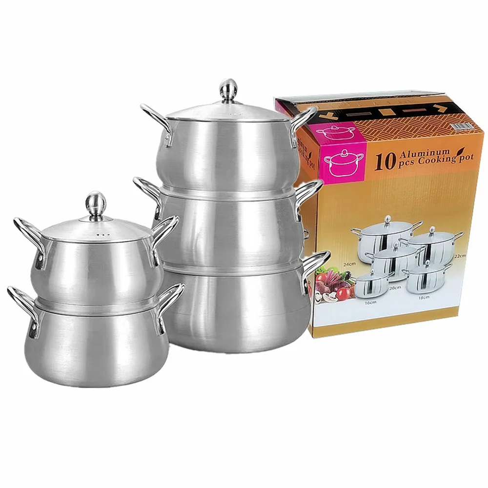 Factory wholesale 16/18/20/22/24 CM Sanding Belly Shape Aluminum Cooking Pot Set aluminum pot set