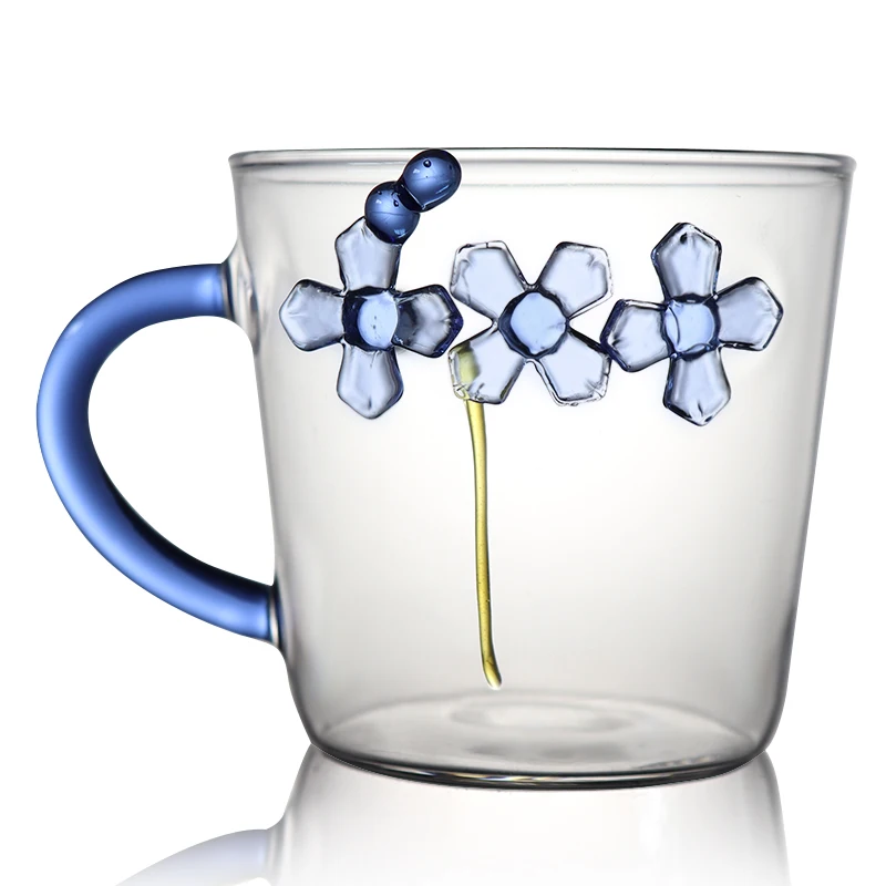 Glass Coffee Tea Cup With Handle Creative Carving Handmade Clear Glass Cups Manufacturers Pure Handmade Glass