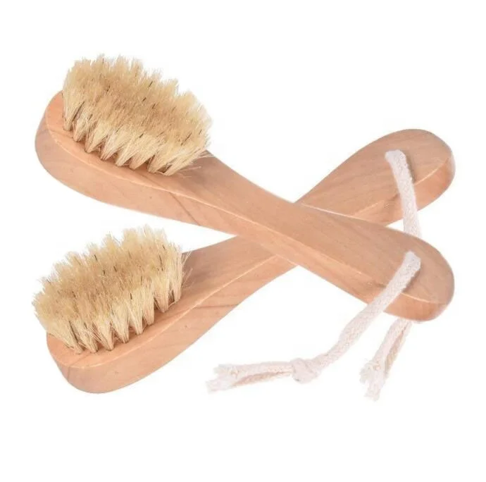 Private label custom logo bath set accessories brush wood pig boar bristle hair face cleaning brush