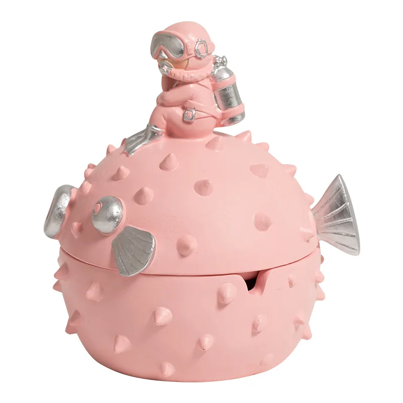 Creative Pink Pufferfish Ashtray Cover Cute Portable Ashtray Nordic Home Decoration Accessories For Boyfriend Gifts Cigar Ashtra
