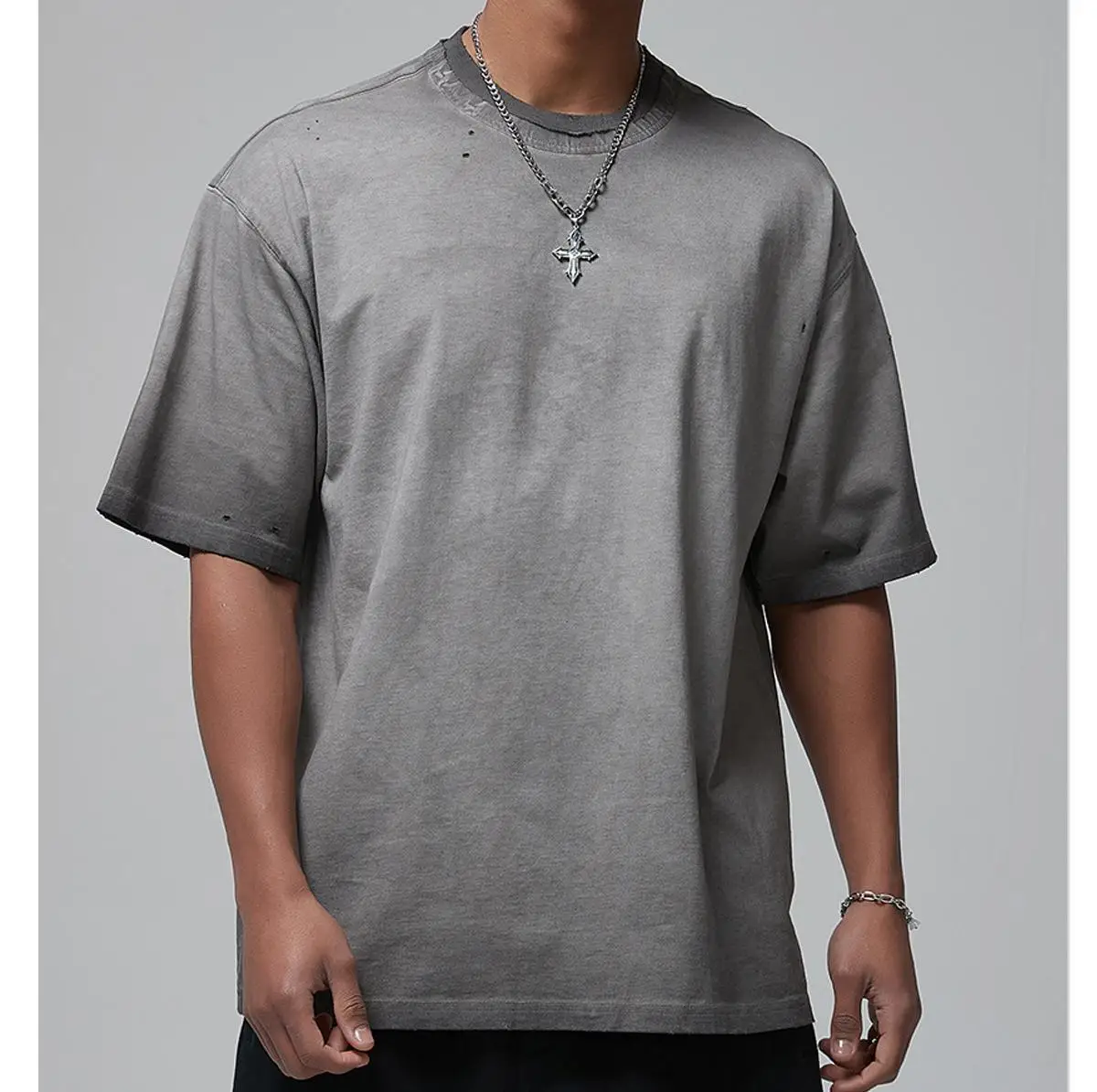 Custom Round Neck Acid Wash T shirt 100 Cotton Oversized Washed Tshirts Heavyweight T-shirt