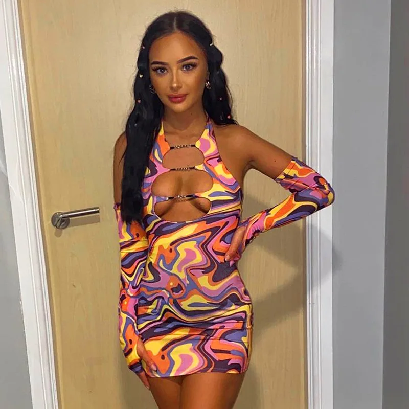 Wholesale summer fashion hollow out bodycon halter dress backless casual dresses