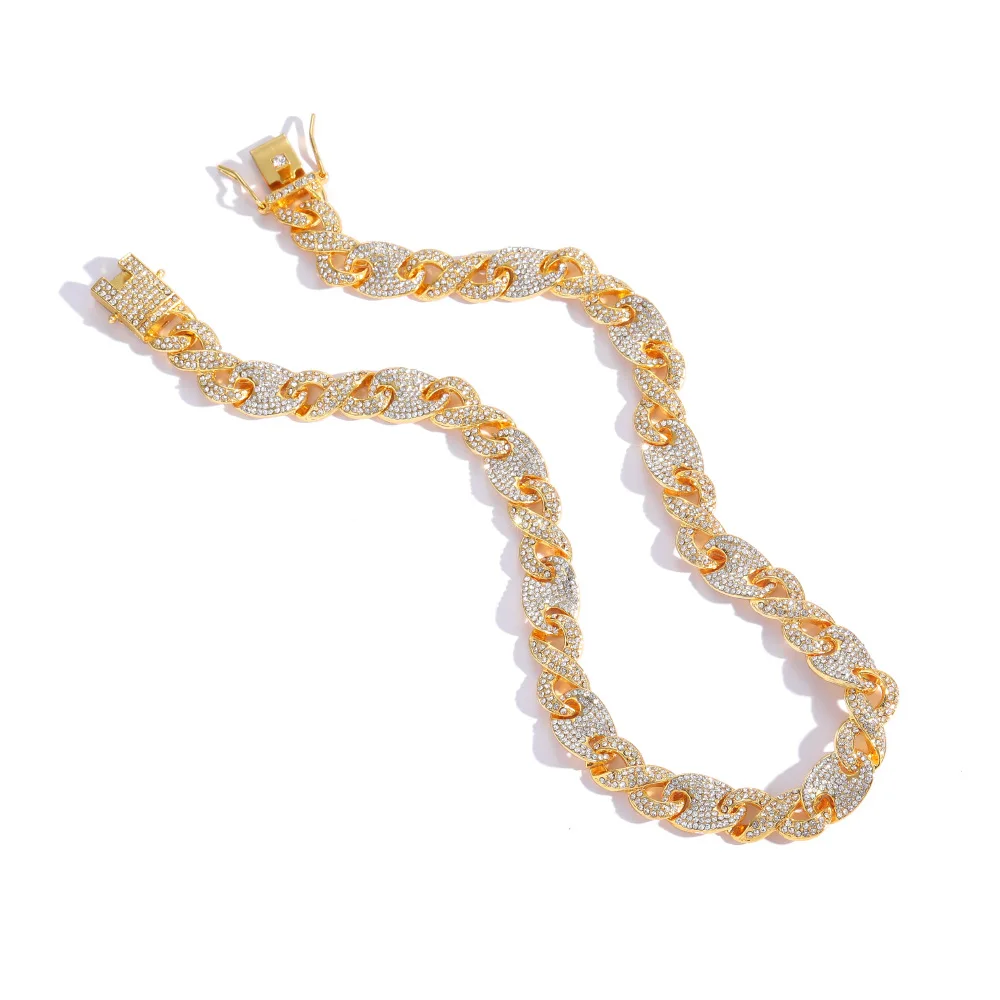 Personality Creative Stitching Cuban Link Chain Buckle Pig Nose Exaggerated Silver Chain Necklaces Trendy Hip Hop Jewelry