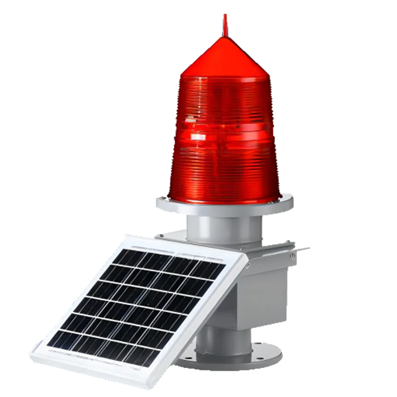 Red Bulb Sign for Airplane Flight and Helicopter on Roof Top of High Building Solar Aviation Obstruction Light in City
