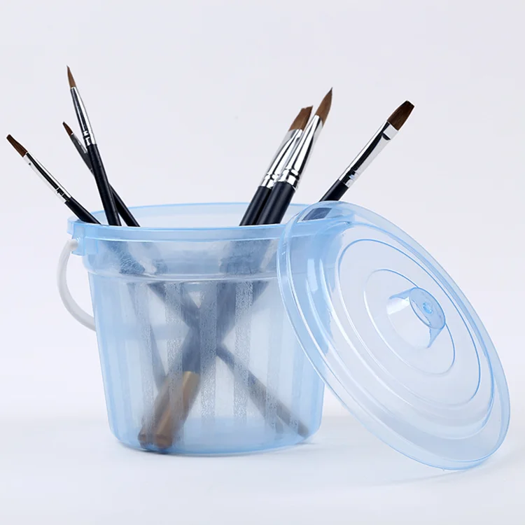 Factory wholesale 2L super hard plastic transparent art supplies draw print washing pen bucket with lid and handle