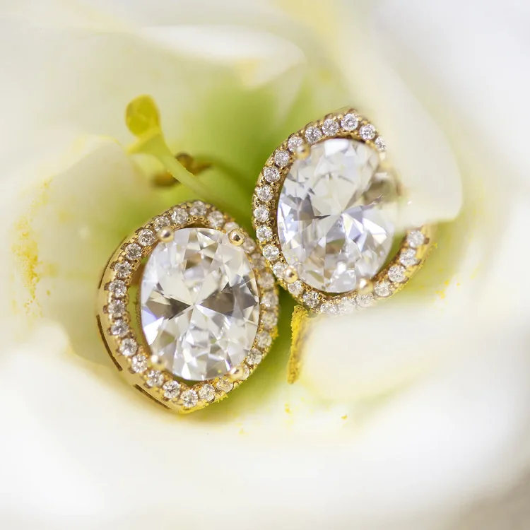 Bridal engagement earring oval cut zirconia cubic luxury white gold plated piercing earrings 925