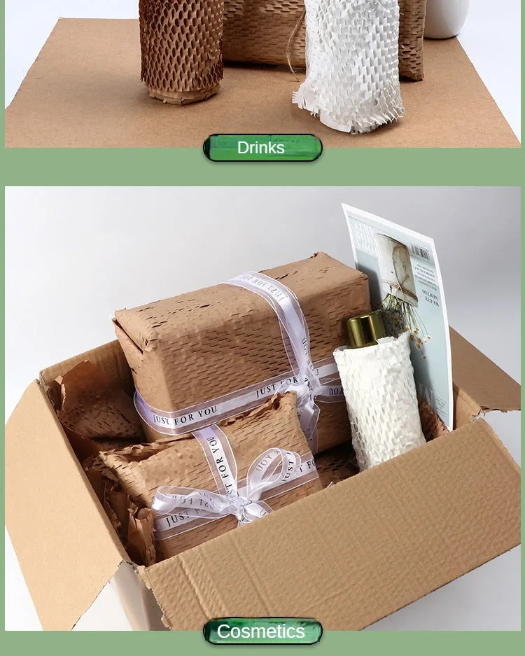 eco friendly Biodegradable Gift Wrapping Paper Roll Recycled Brown Perforated-Packing Honeycomb Kraft Paper Roll