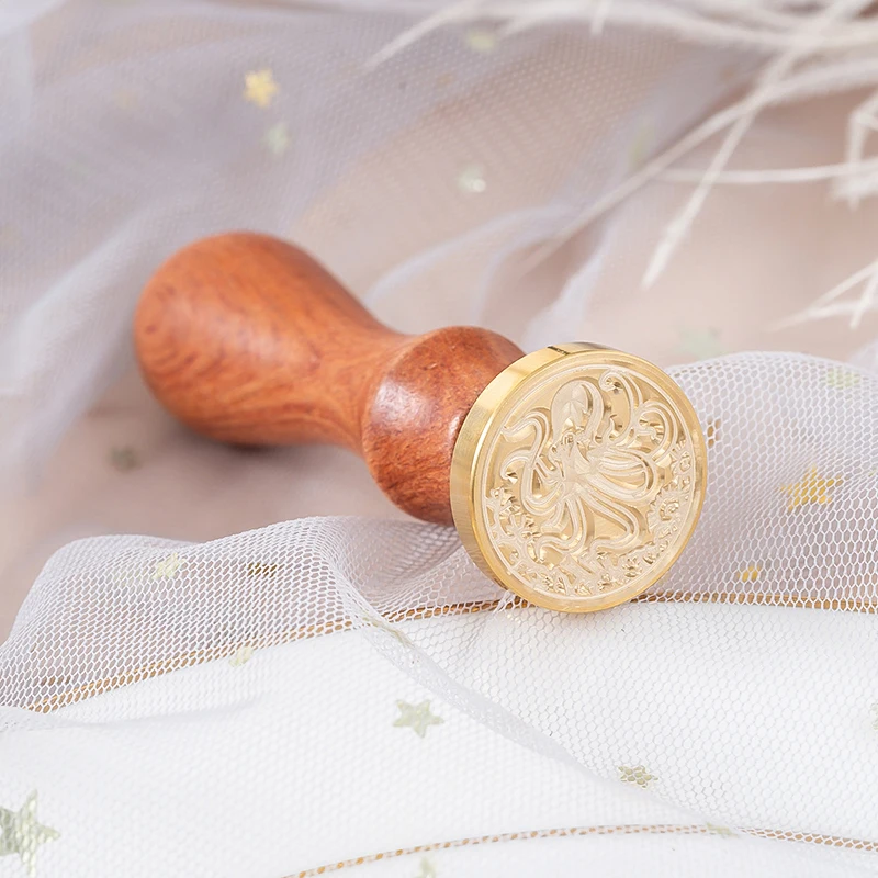 2.5cm Embossed Wax Seal Stamp with Wooden 2pc/set Handle Vintage Sealing Head Balloon Cards Envelopes Scrapbooking Supplies