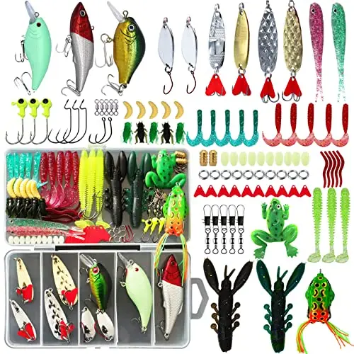 Freshwater Bass Trout & Salmon Sea Fishing Tackle Kit Steel Tackle Box Lead Plastic Lures Bait Accessories Fishing Techniques