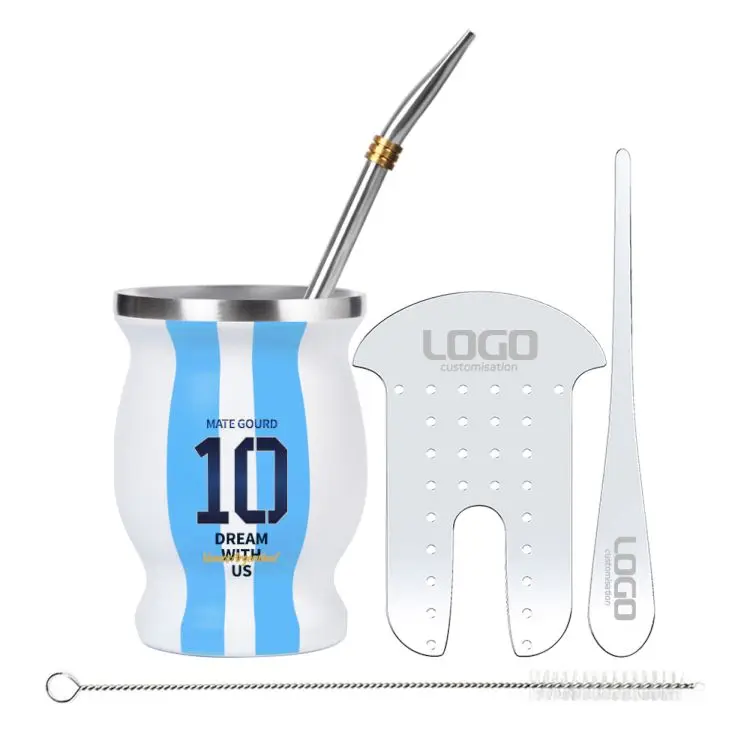 Customized Number Yerba Mate Gourd Double-walled Stainless Steel Vacuum Insulated Mate Cup Argentina Style No.10 with Tea Shaper