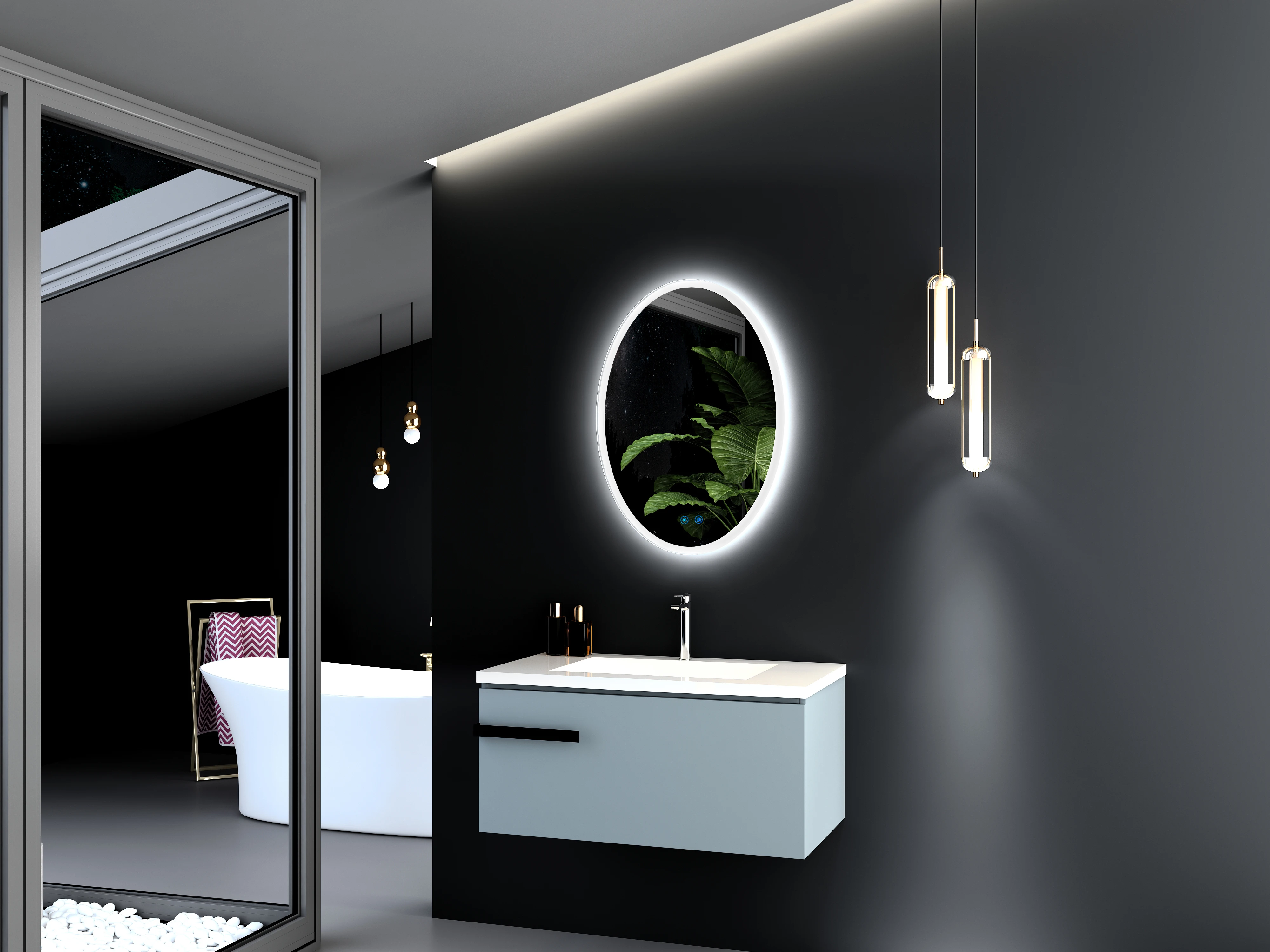 Round Backlit Led Mirror Hanging Wall mounted Spiegel Smart Lustro LED Bathroom With Light