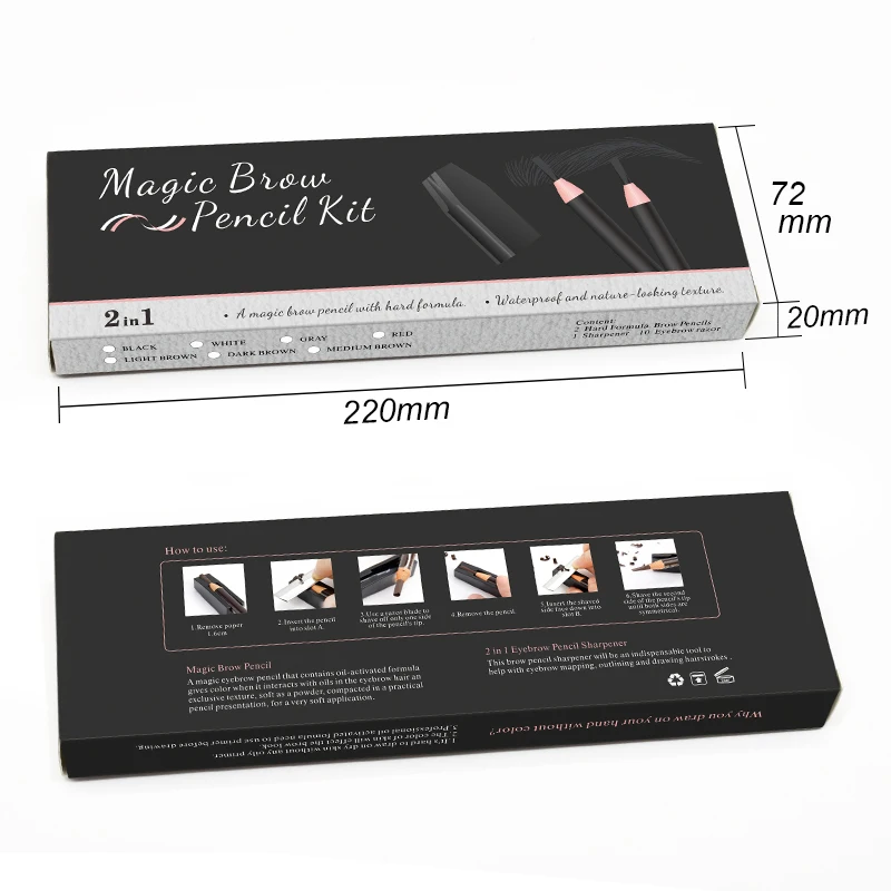 PM Beauty Custom Duckbill-Shape Sharpener Razor Eyebrow Pencel Waterproof Wooden Eyebrow Pencil kits