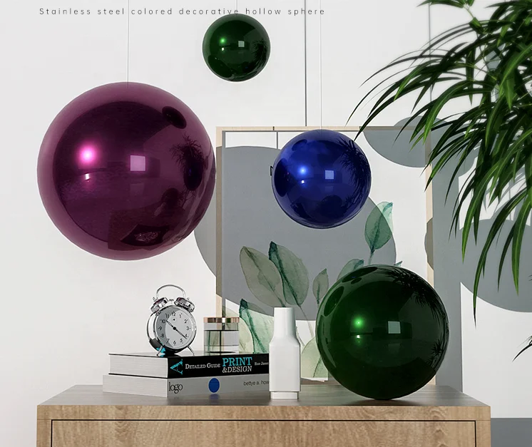 Custom Made Colors 100mm Polished Metal Garden Red Blue Rainbow Stainless Steel Ball Hollow Sphere Large Sphere For Sale  SS201