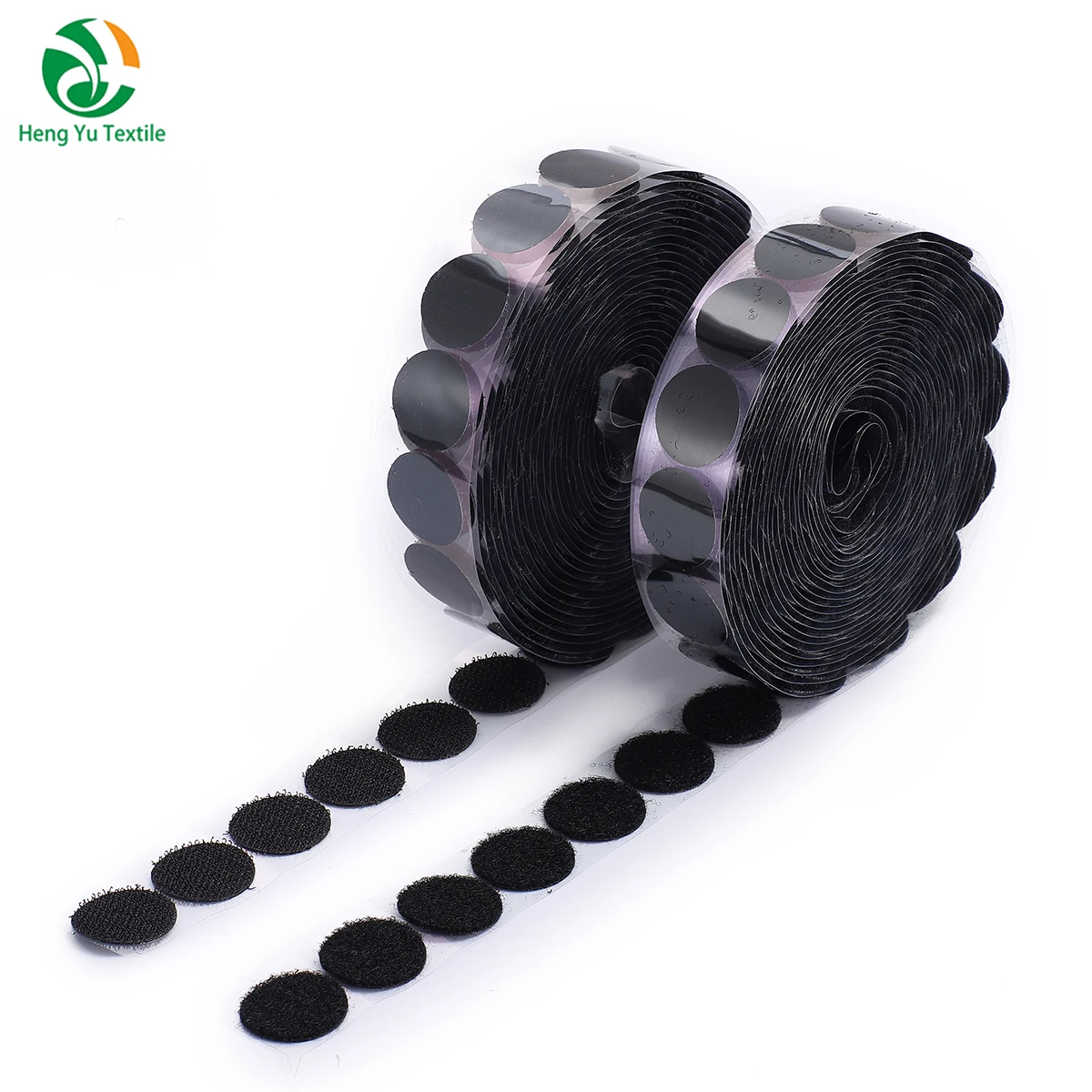 Black and white round adhesive hook and loop custom fastener 20 30mm dot strong adhesive nylon picture sticker