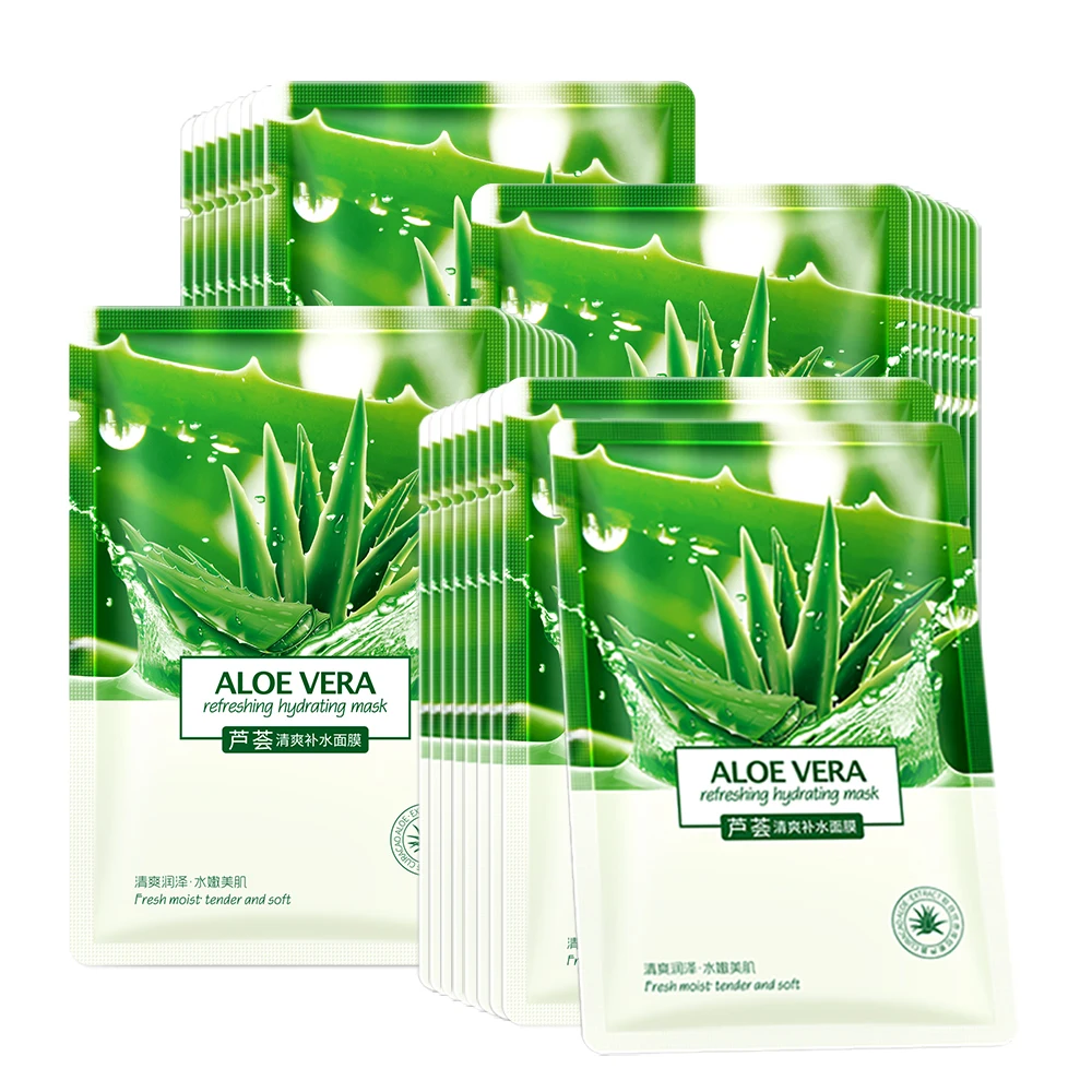 Private Label Natural aloe vera face mask refreshing and hydrating silk facial sheet mask for anti wrinkle