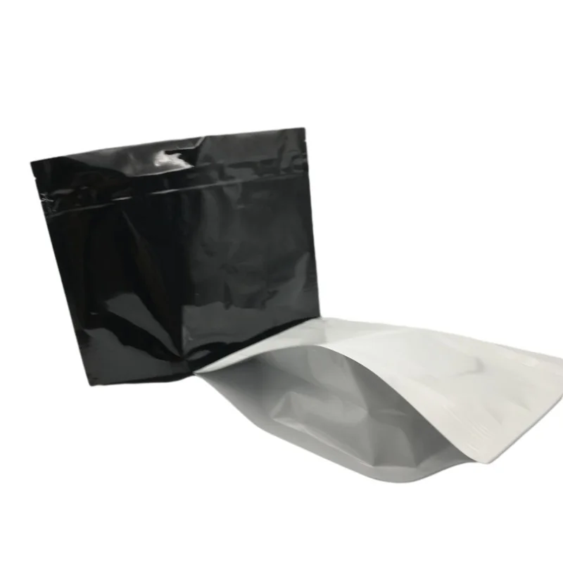 Custom Printing Stand Up Pouch Empty Black Silver Ziplock Packaging Bags Mylar Bag For Food Coffee Nuts Sugar Packing