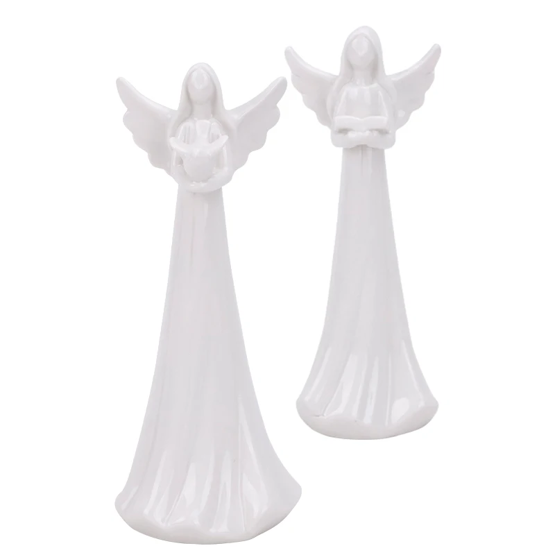 Redeco New Design Creative Guardian Angel Figurine White Angel Sculpture Ceramic Angel Ornament For Gifts Home Decoration
