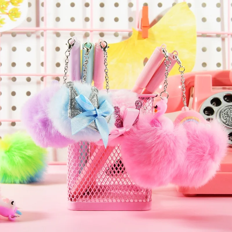 Cute Unicorn Gel Pens kawaii Fur Cartoon Creative animal ball pen pom pom stationery school supplies