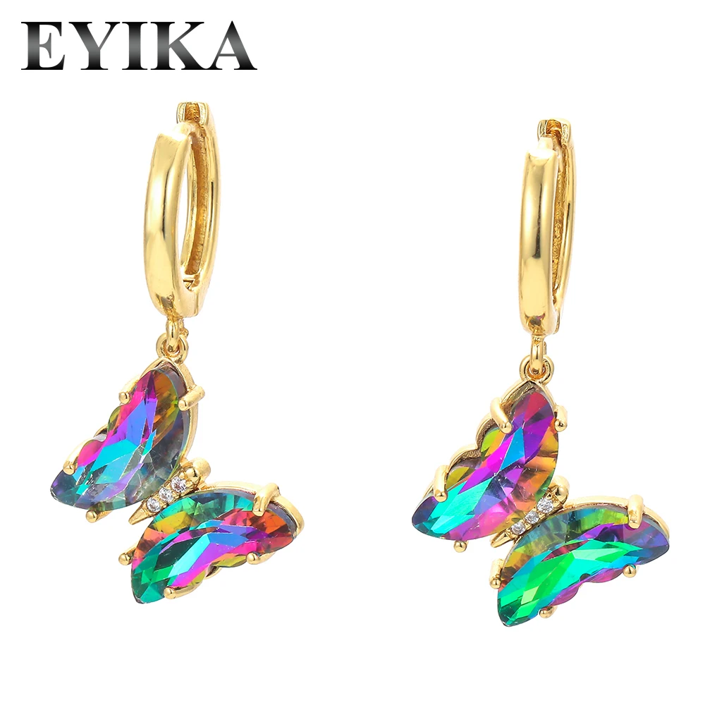 Colorful Grass Butterfly Dangle Earring For Women Rainbow Small Baby Pink Butterfly Hoop Earring For Party