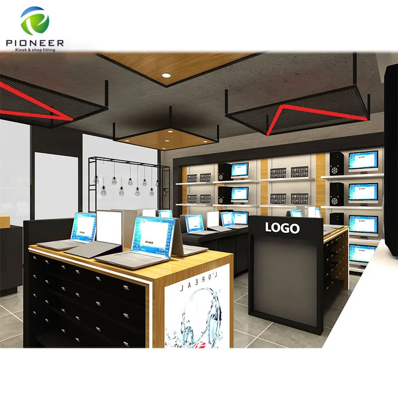 Pioneer Retail Wood Store Display Rack Shelf for Laptop Computer Showroom Design