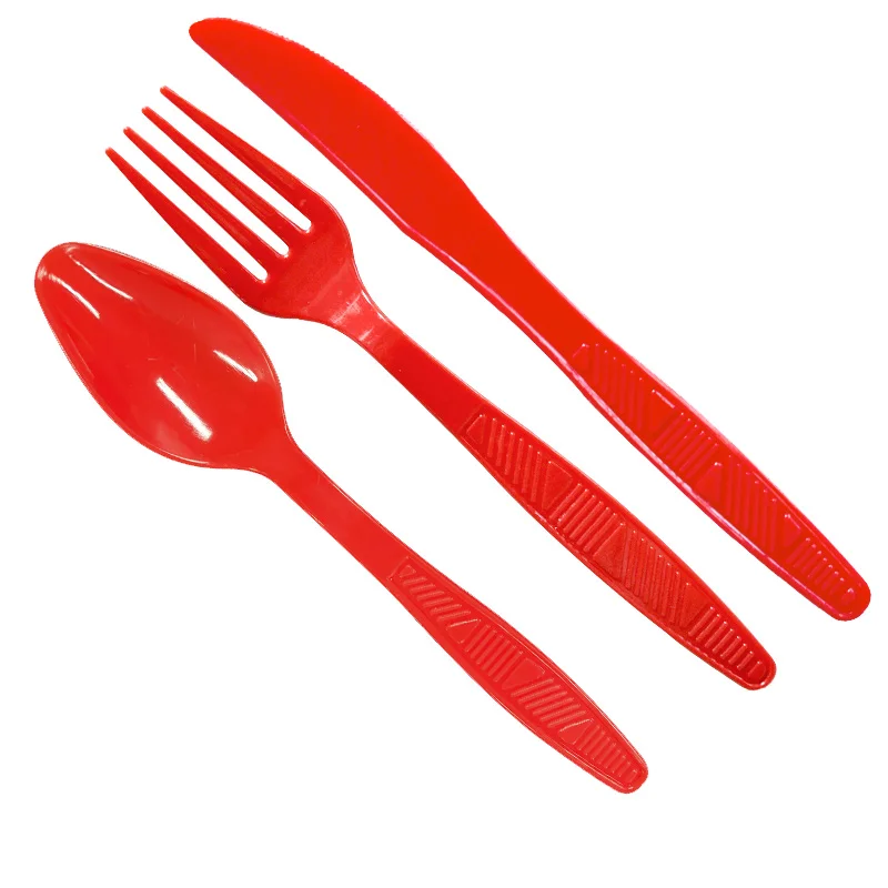 Partybus Wholesale Substantial Plastic Red Knife/ Fork/ Spoon Wedding Banquet Flatware Set