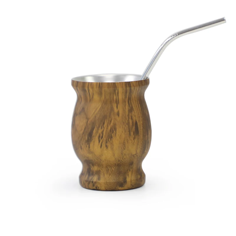 8OZ Yerba Mate Natural Gourd/Tea Cup Brown - Stainless Steel Double-Wall | Easy to Clean