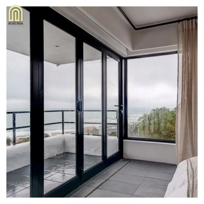 Alucasa Aluminium Balcony System Triple Glass Aluminum Sliding Folding Doors Turkey Style Armored Door