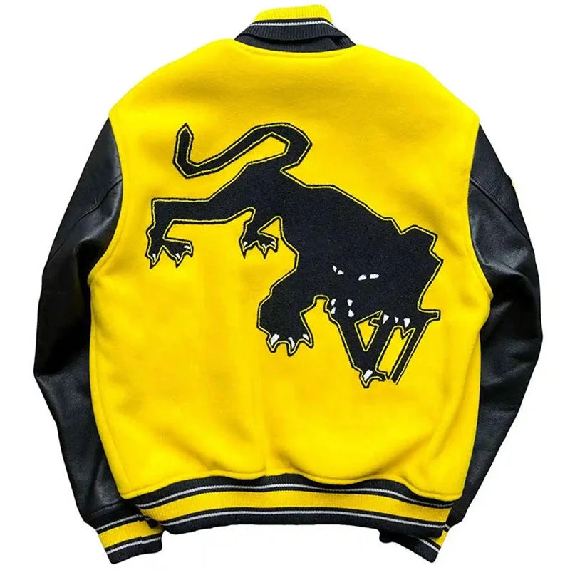 Chenille Embroidery Baseball Jacket Custom Logo Stitching Leather Sleeve Uniform Cardigan Jacket Men Bomber Jacket Coat