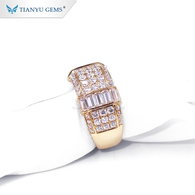 Tianyu Personalized Customized Baguette cut& Round Lab Diamond Gold Wedding Band Jewelry Ring For Men