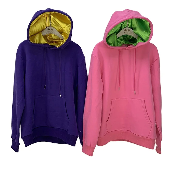 Luxury Custom 100 Cotton Fleece Sweatsuit Oversized Satin Lined Silk Hooded Hoodies silk hoodies