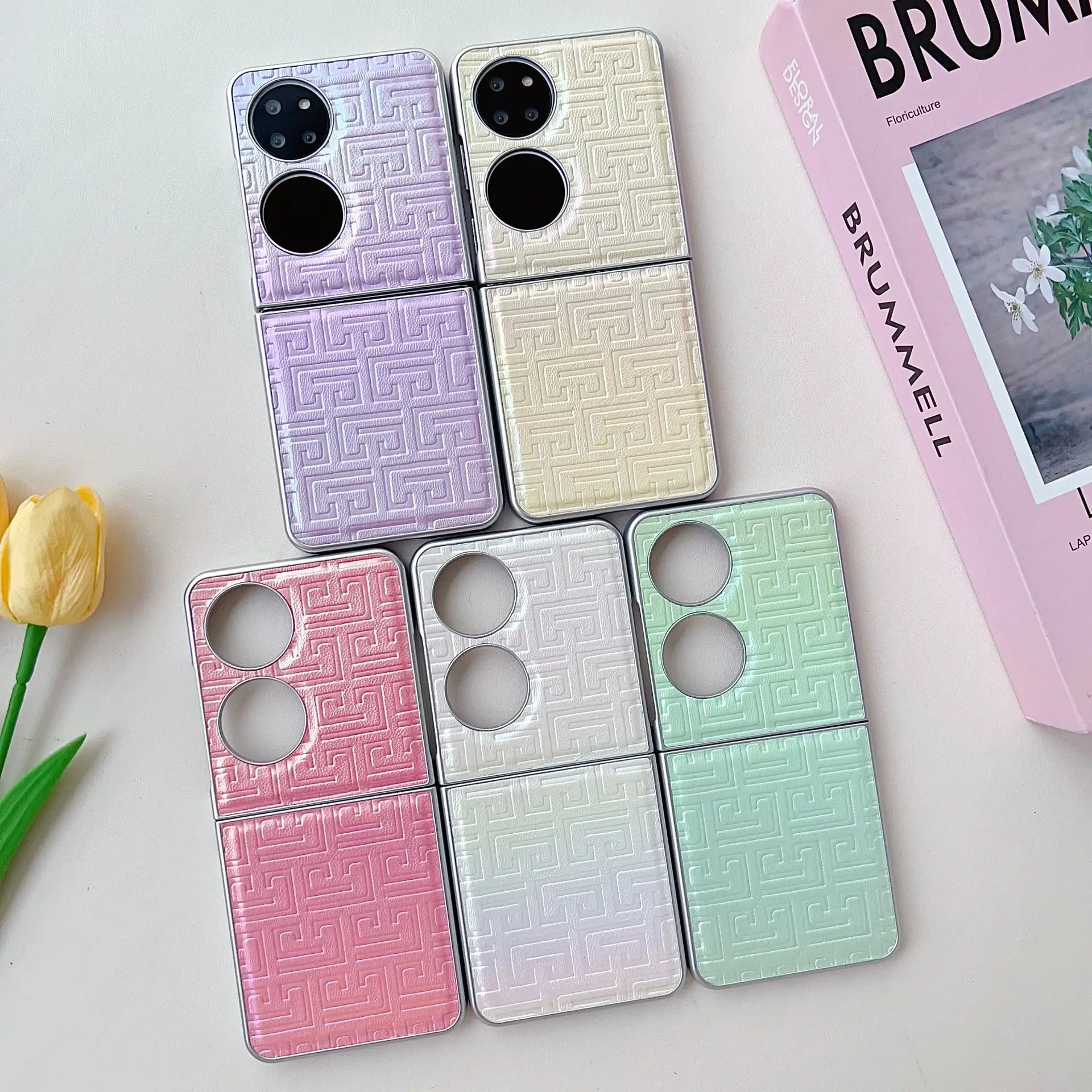 Metallic Paint Shining Geometry Grain pu Leather Phone Case For Huawei P50 Pocket 2 Foldable Leather Phone Case For Pocket 2