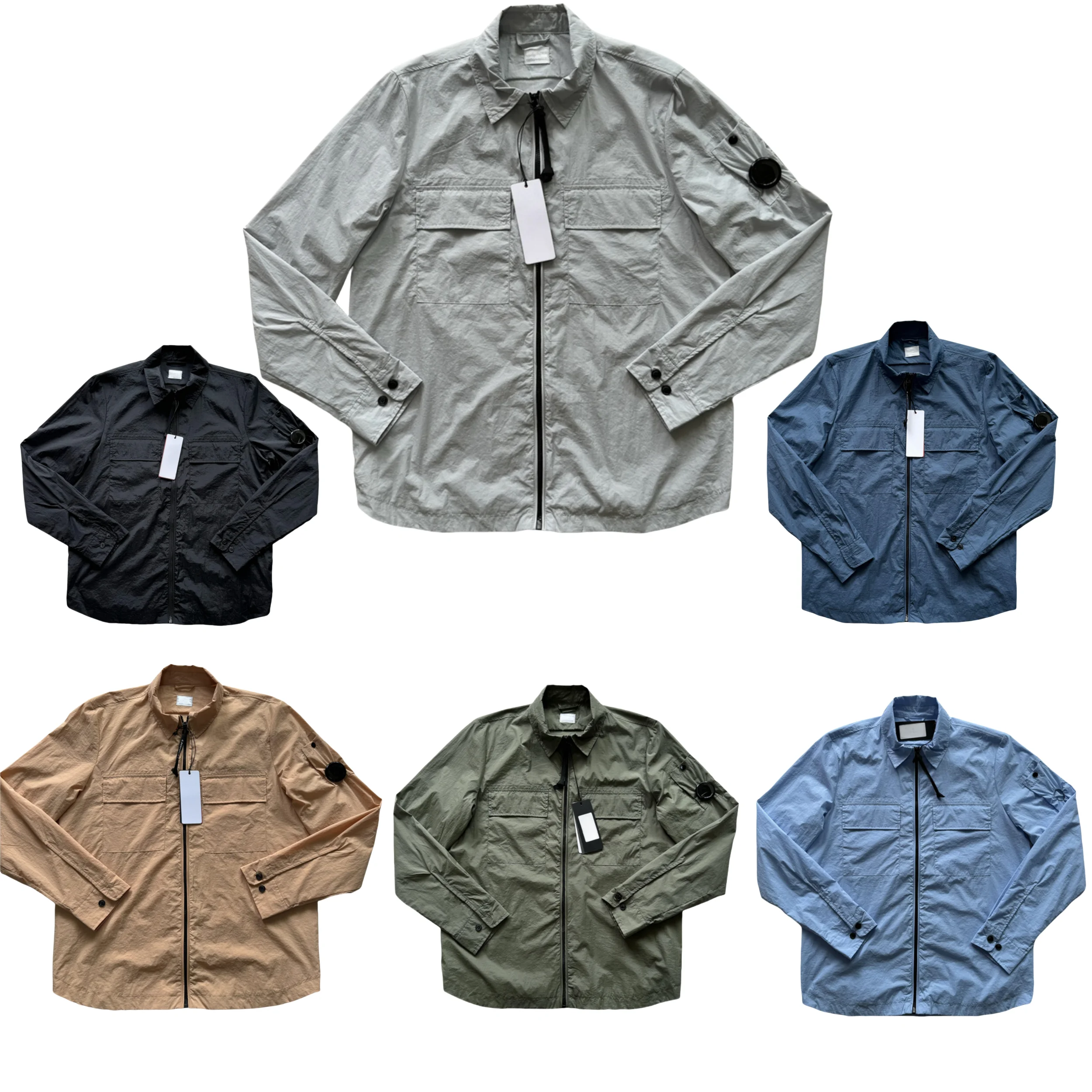 High Quality Casual Metal Nylon Shirt Cp Jacket for Men Pocket Hip Hop Plus Size Company Long Sleeve Light Weight